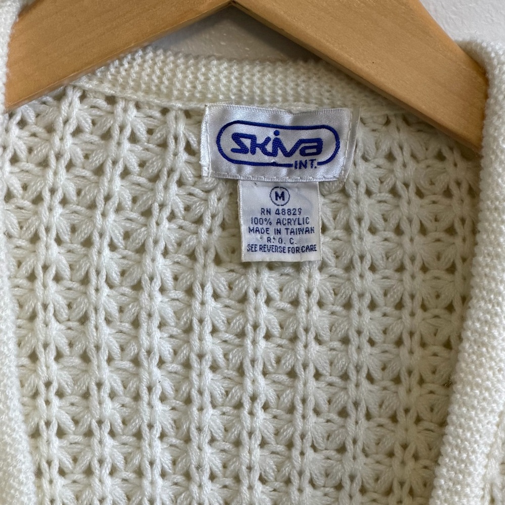 Skiva Cream Cable Knit Cropped Open Cardigan Sweater Medium Fits Small - Picture 2 of 5